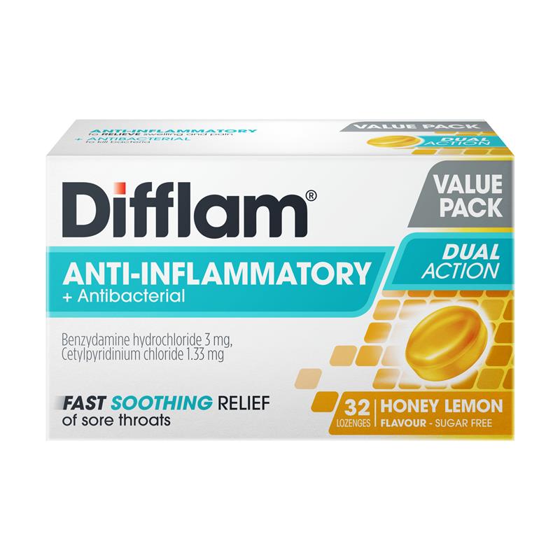 Difflam® Anti-Inflammatory & Antibacterial Lozenges – Honey & Lemon 32s