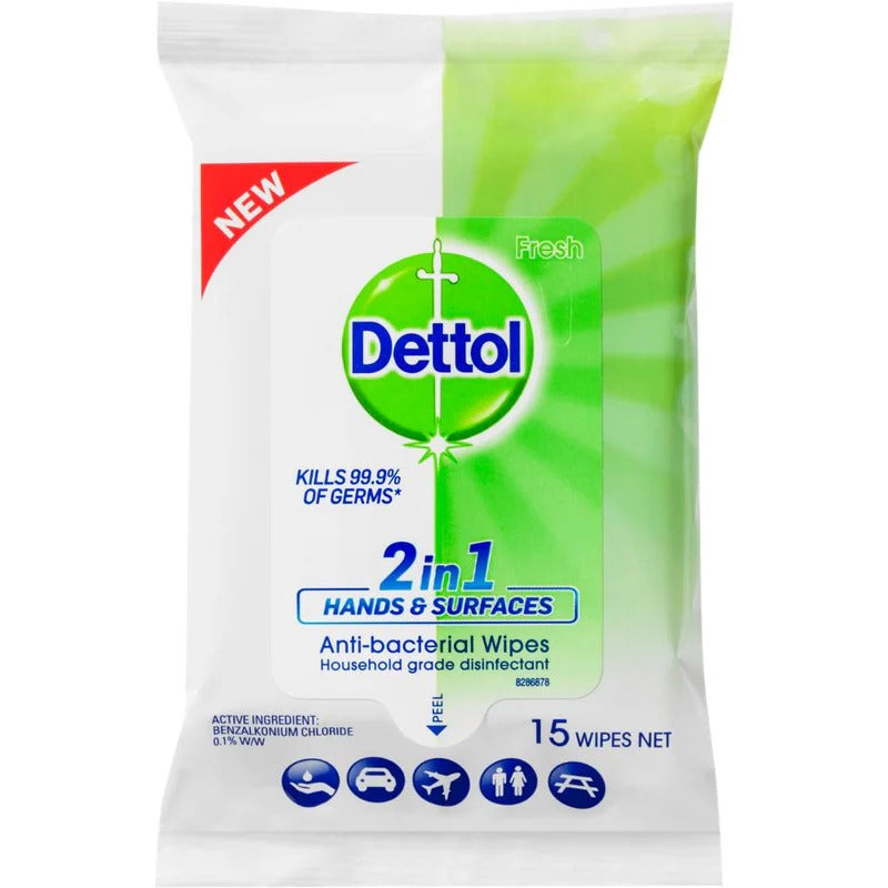 DETTOL 2in1 Antibact Wipes 15pk