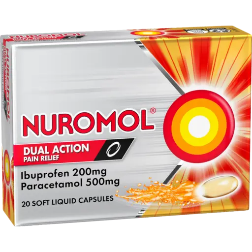 NUROMOL Dual Action Liquid Caps 20s
