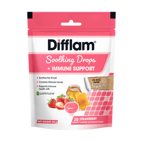 Difflam Soothing Drops + Immune Support - Strawberry 20s