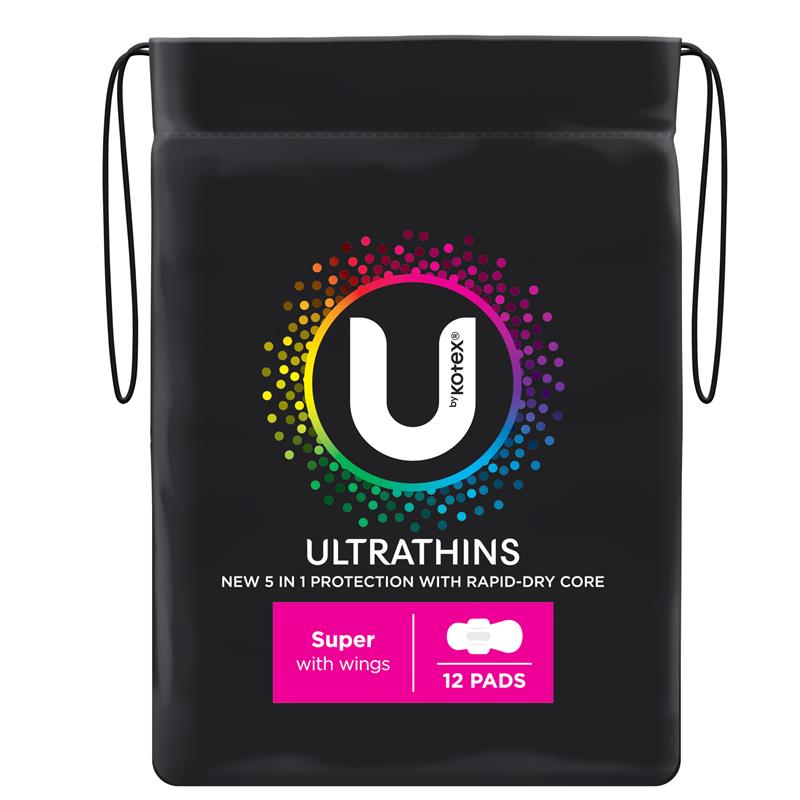 U by Kotex® Ultra Thin Wings Super Pads 12 Pack