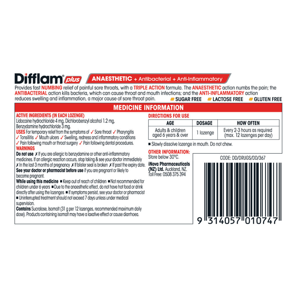 DIFFLAM Loz Plus  Anaest Hon&Lem 16s