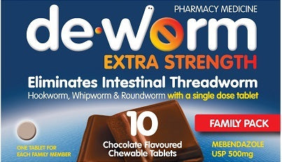 DE-WORM Extra Str 500mg Choc 10tabs