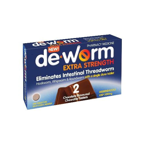 DE-WORM Extra Str 500mg Choc Chew 2s