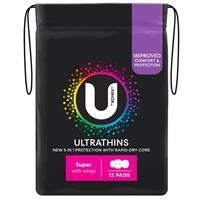 U BY KOTEX Pads U/Thin Wing Sup 12pk