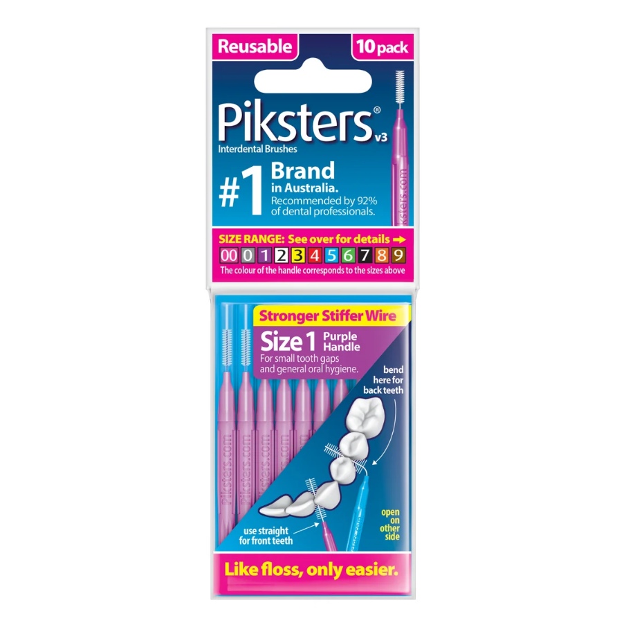 Piksters Interdental Brushes Size 1 Purple Straight 10pk