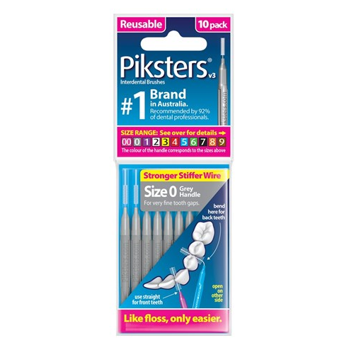 Piksters Interdental Brushes Silver Size 0 10pk